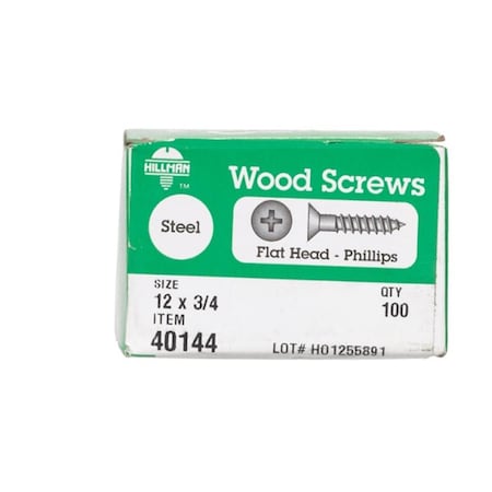 Hillman 40144 12 x 0.75 in. Phillip Flat Head Zinc Plated Steel Wood Screws 77064